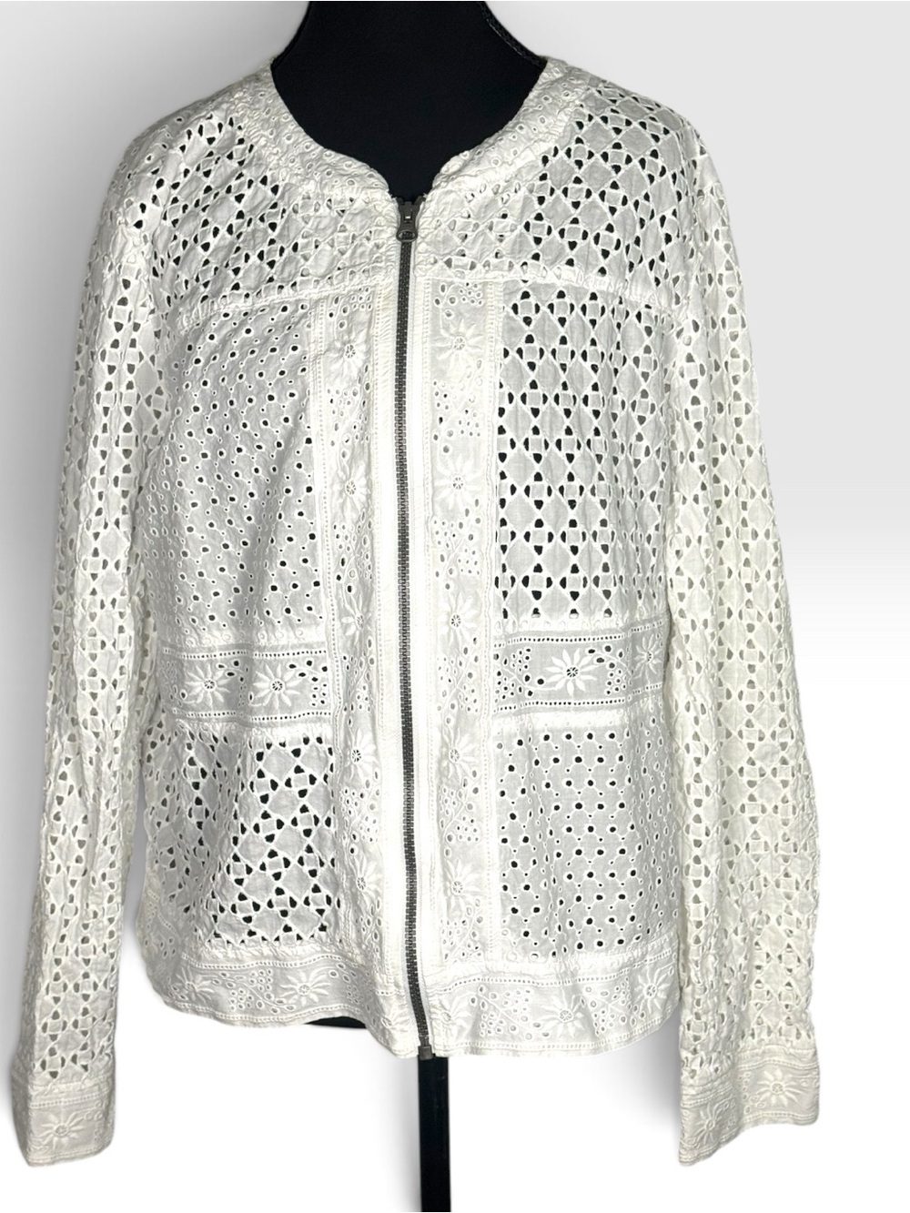 Ruff Hewn Womens XL White Eyelet Embroidered Cotton Zip Front Jacket Boho